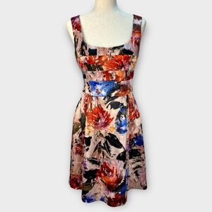 Nicole Miller Fit & Flare Dress w/ Pockets Womens 6 Floral Cocktail Party Retro